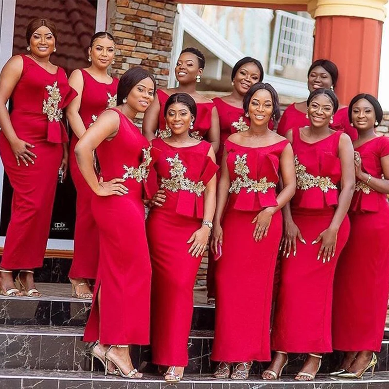 Элегантное платье подружки невесты длиной до щиколотки с круглым вырезом