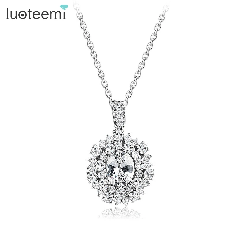 

LUOTEEMI 2015 June New Luxury Rhoudium Clear Cubic Zircon Wholesale Pendant Necklace for Women Sexy Neck Jewelry Wedding Gift