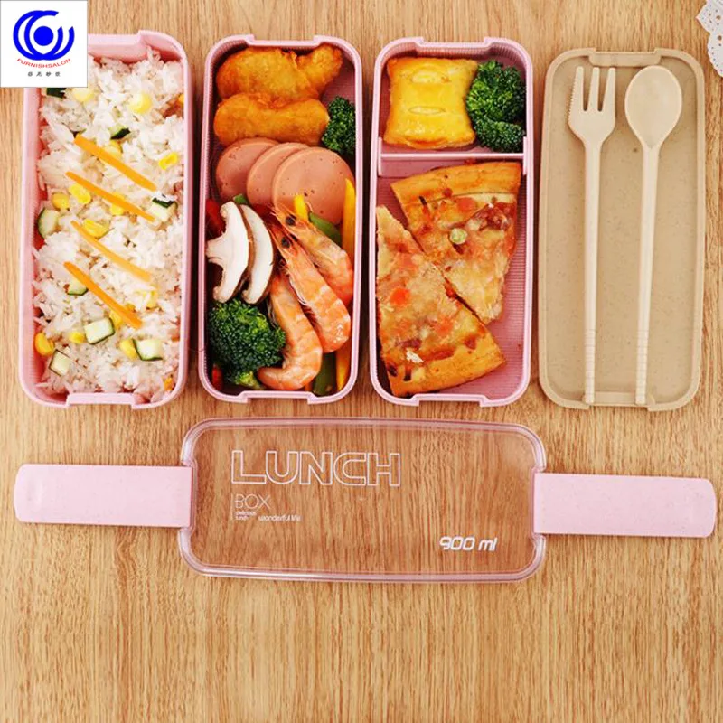 900ml Healthy Material Lunch Box 3 Layer Wheat Straw Bento...