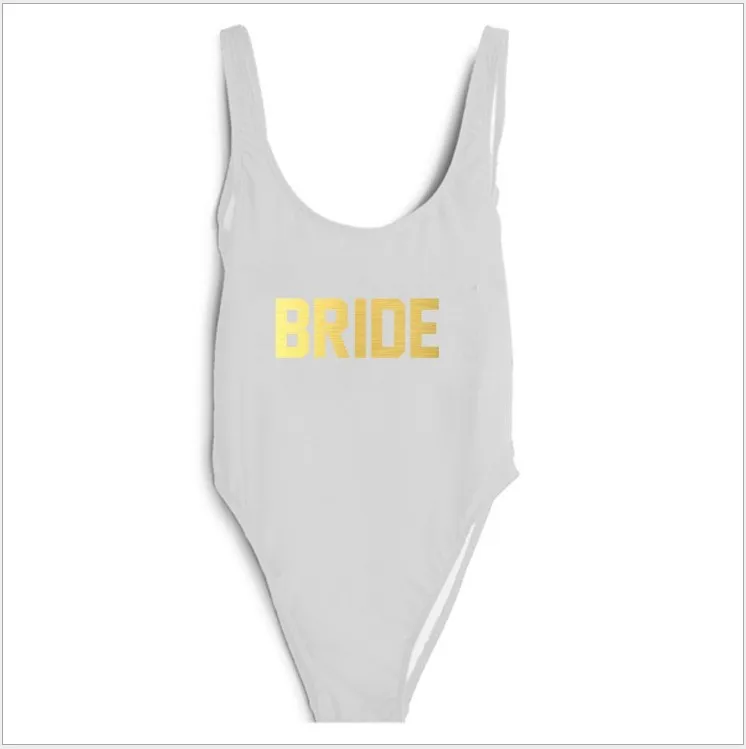 white bride 5 шт., Свадебный купальник для невесты, подарок для невесты, команда невесты, с буквенным принтом, женский купальный костюм, вечерние костюмы холостяка - Цвет: white bride