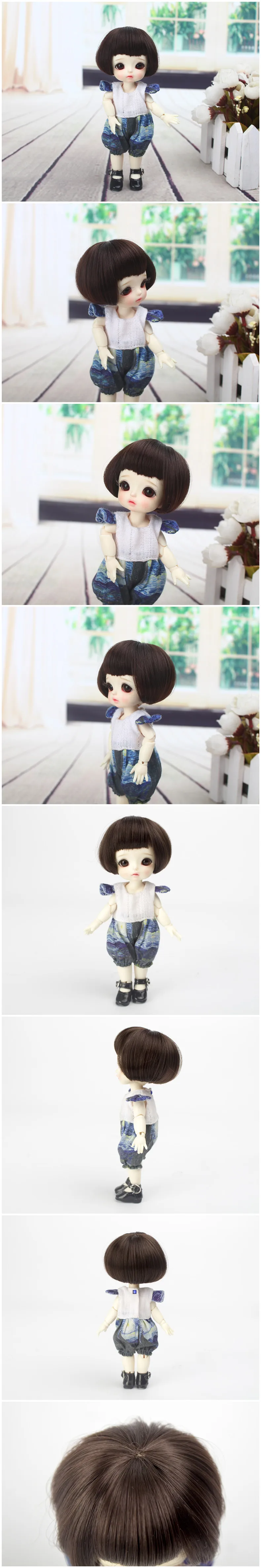 Высокое качество куклы парики черный коричневый Боб волосы для 1/8 BJD куклы