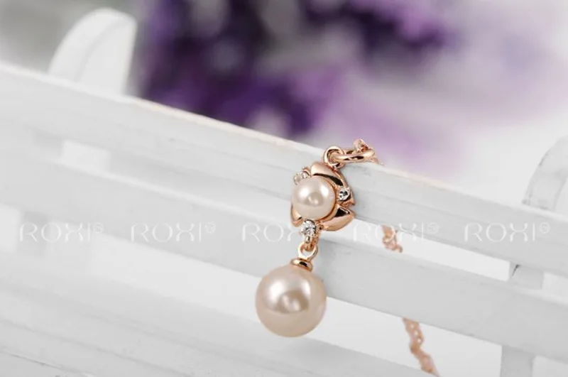 50pcs/lot ROXI Christmas gift fashion pearl necklace rose gold plated 100%hand made jewelry|gifts computer|jewelry doggift card jewelry |