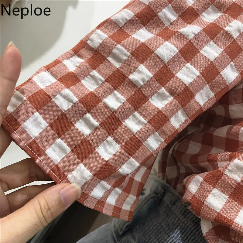 Neploe клетчатая женская блуза с оборками Лето 2019 новый квадратный воротник пышными