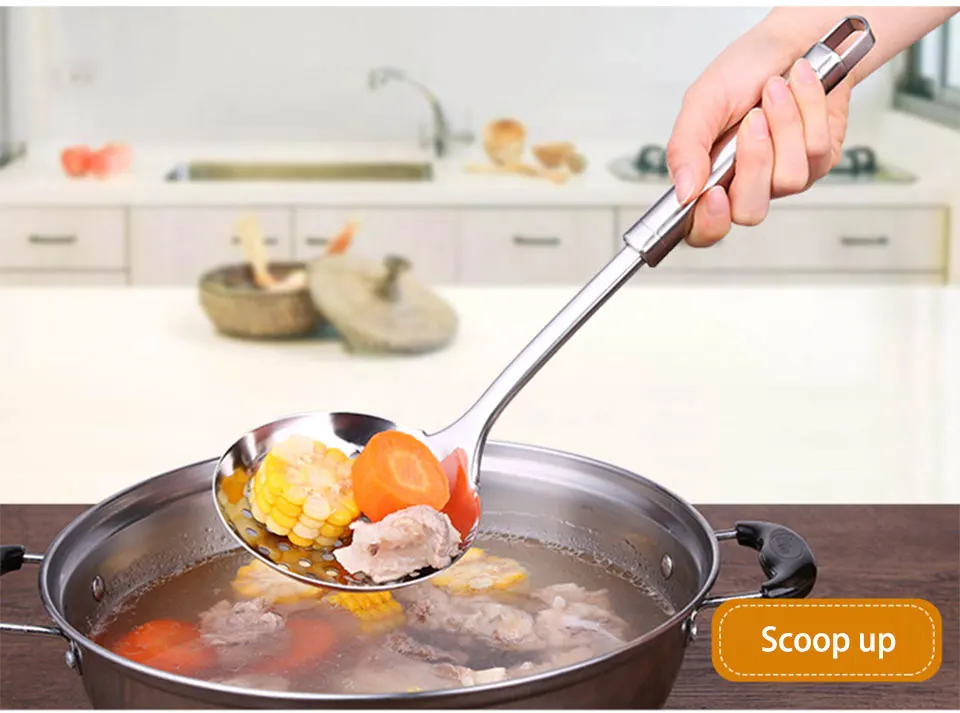 SSGP 5& 7 Pcs Set Of Kitchen Tools 304 Stainless Steel Spatula Soup Spoon Cooking Utensils Accessories With Shelf High Quality