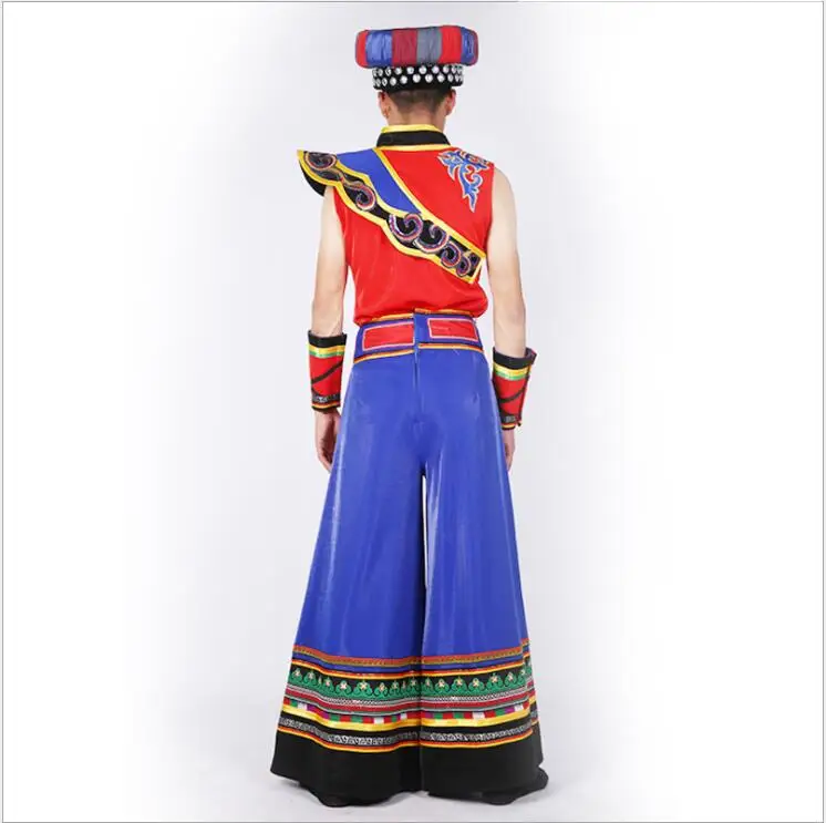 

Yunan Sichuan Guizhou Province Yi Dance Garment China Yi Nationality Ethnic Minority Outfit Men's Folk Costume Include Hat