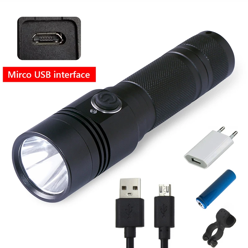 Светодиодная вспышка micro usb фонарик cree xml t6 l2 linterna водонепроницаемый Lanterna 18650