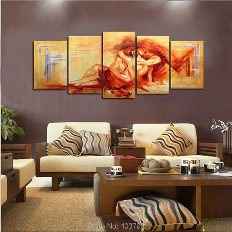 Ручная роспись 5 шт. желтые современные абстрактные Масляные картины на холсте