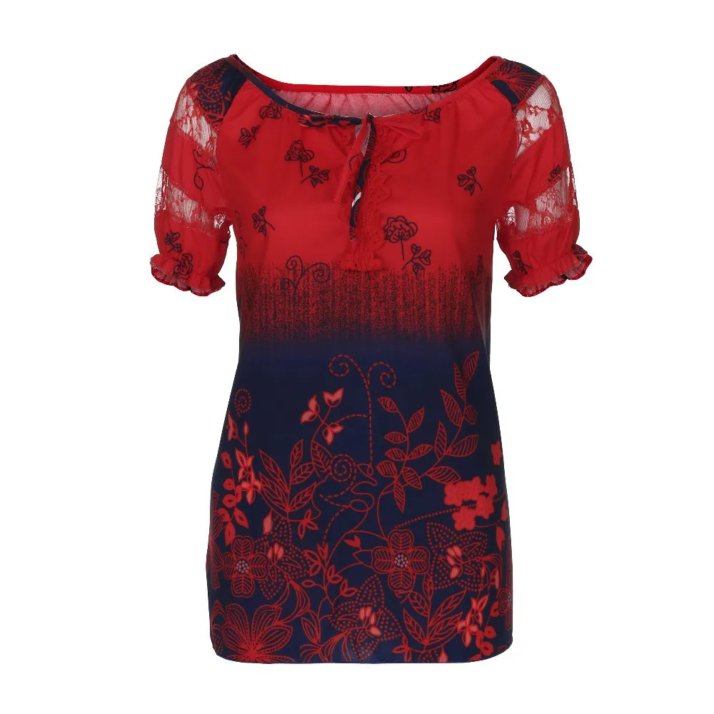 

Women Vogue Plus Size Lace tshirt Summer Loose Short Sleeve Top Female Boho Floral Printed Shirts Chemise Femme Drop shipping c