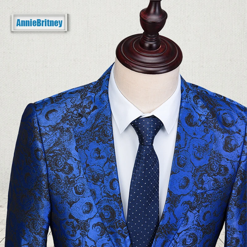 2017 последний дизайн пальто брюки Королевский синий цветочный мужской костюм с