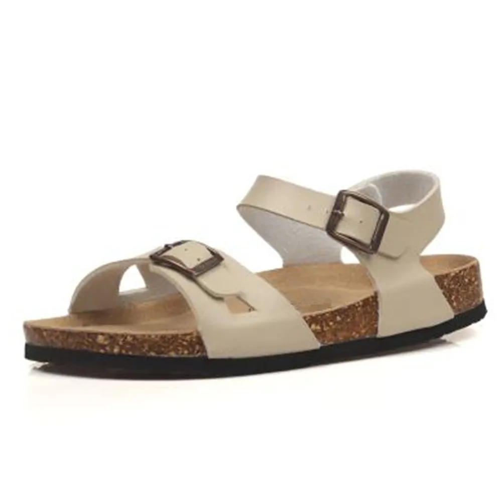 beige3 COSMAGIC/Новинка года; летние пляжные пробковые сандалии на плоской подошве; повседневные Нескользящие женские сандалии с пряжками; Цвет черный, белый - Цвет: beige3