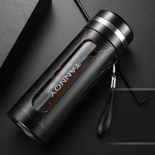 X-420ml black Термостойкая двухслойная стеклянная бутылка для воды, креативный пояс, разделительный фильтр для чая, портативное, для путешествий, офиса, стекло для воды - Цвет: X-420ml black