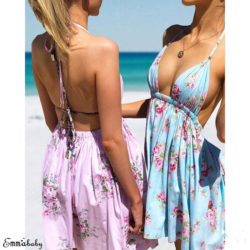 Vestidos De Verano Summer Dress Women Holiday V Neck Strappy Beautiful Floral Beach Swing Sundress S-2XL Plus Size | Женская одежда