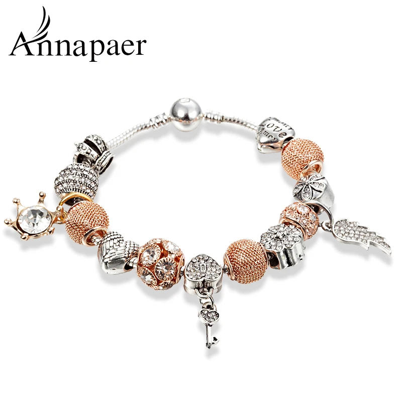 ANNAPAER Европейский ангельские крылья Шарм браслет хрустальный бисер модный для