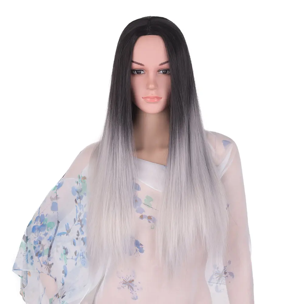 Feilimei Омбре серый парик Синтетический высокотемпературное волокно длинные волнистые женские волосы 65 см 300 г цветные черные фиолетовые розовые парики для косплея - Цвет: T1B/350