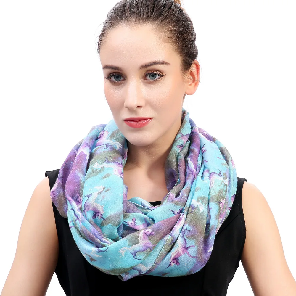 Женский легкий шарф хомут с единорогом и галактическим принтом|infinity loop scarf|loop