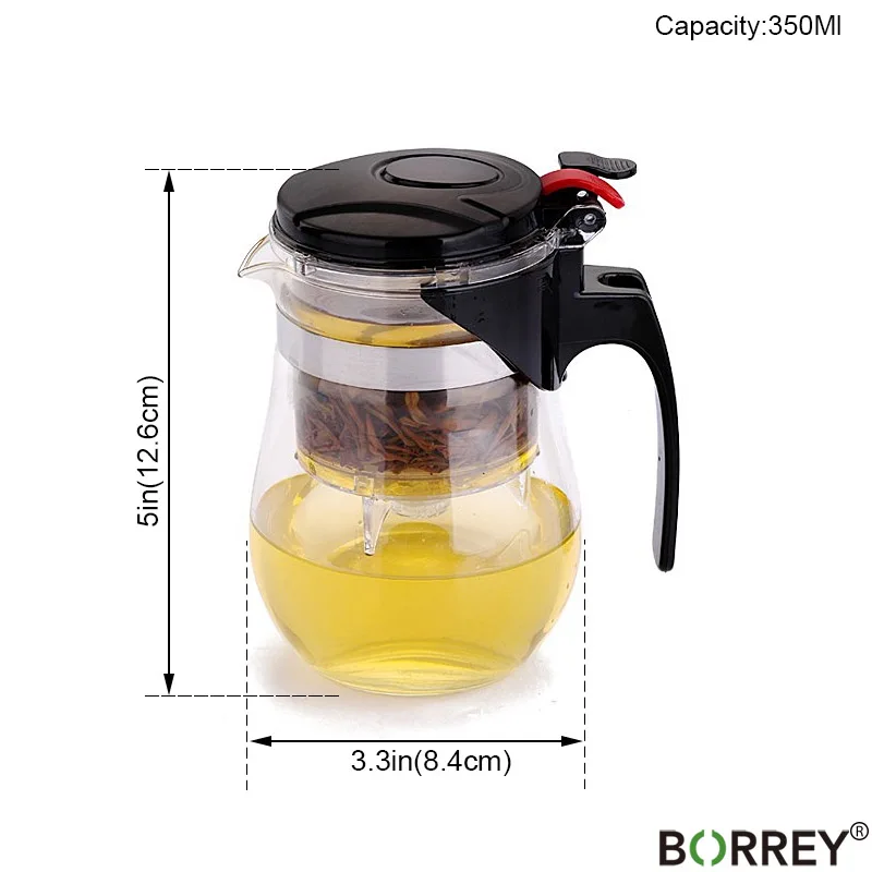 350Ml Teapot BORREY 500 мл стеклянный чайник термостойкий стеклянный чайник из нержавеющей стали для заварки Пуэр Улун цветочный чайник для воды - Цвет: 350Ml Teapot