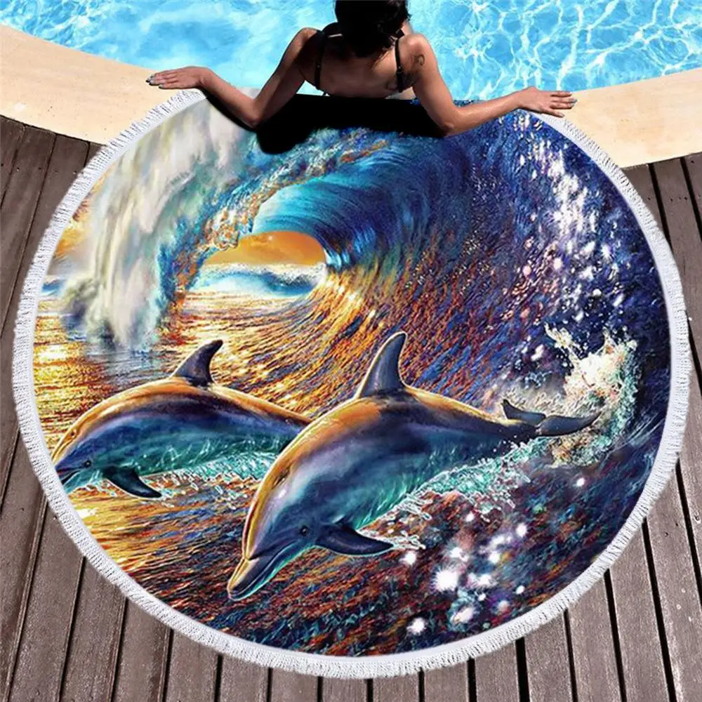 Милое цветное женское банное полотенце с изображением дельфина для пляжа