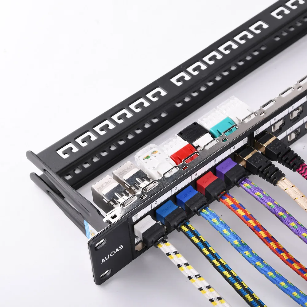 AUCAS 48 Port Network Tool Kit shield Patch Panel Frame Networking Wall Mount Rack Mount Bracket cable manager bar&front panel