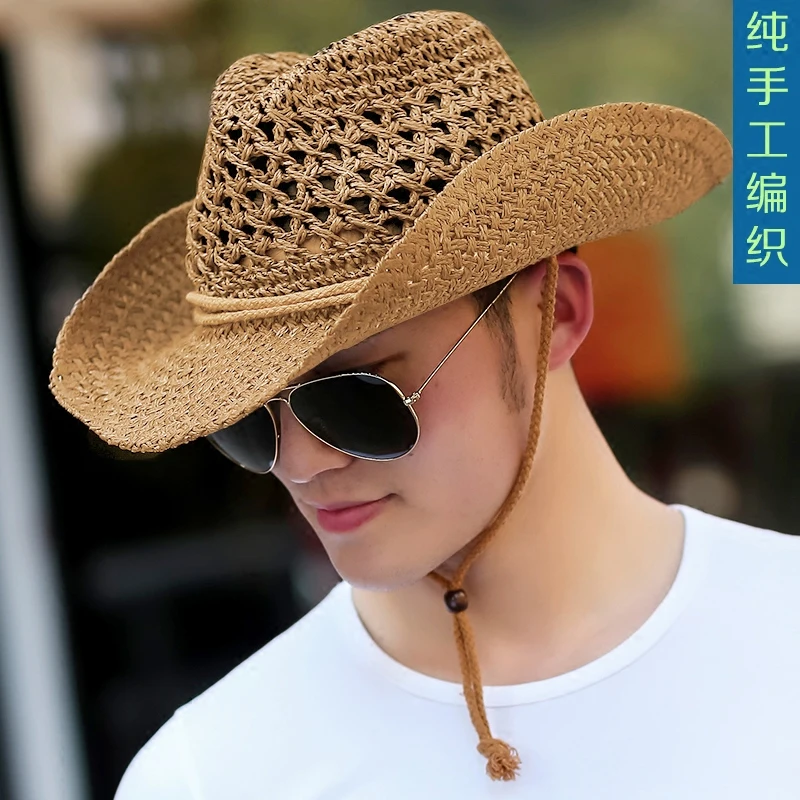 Мужская Летняя Солнцезащитная шляпа для взрослых ковбойская соломенная рыбалки