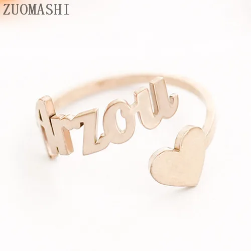 2 Custom Heart Name Ring Personalized Heart Ring Adjustable Size Stainless Steel Unique Jewelry Wedding Rings Gift For Women Girl - Цвет основного камня: 2