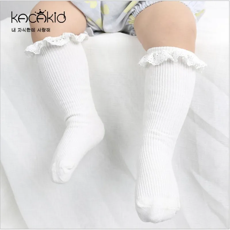 Calcetines hasta la rodilla con volantes de encaje Retro para ni&ntilde;os, medias largas de princesa, antideslizantes, colores caramelo, novedad de verano-1