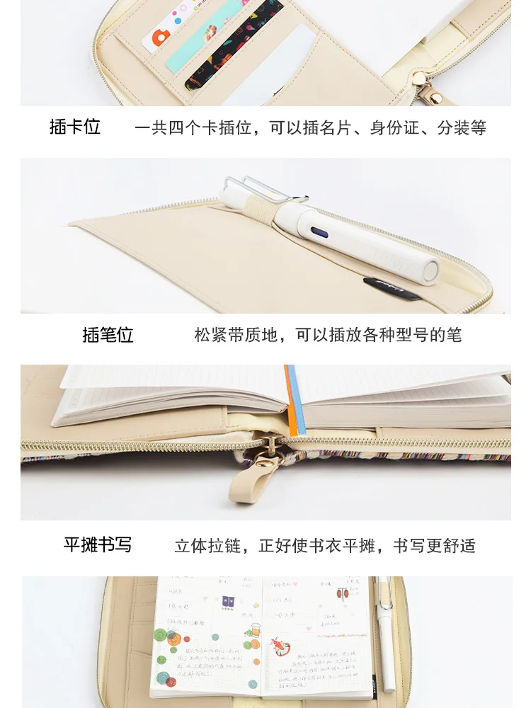 Kinbor Bohemia Tribel Style Notebook Multifucntional Organizer Cotton Portable Notebook Zipper Wallet Card Holder Notebook Case