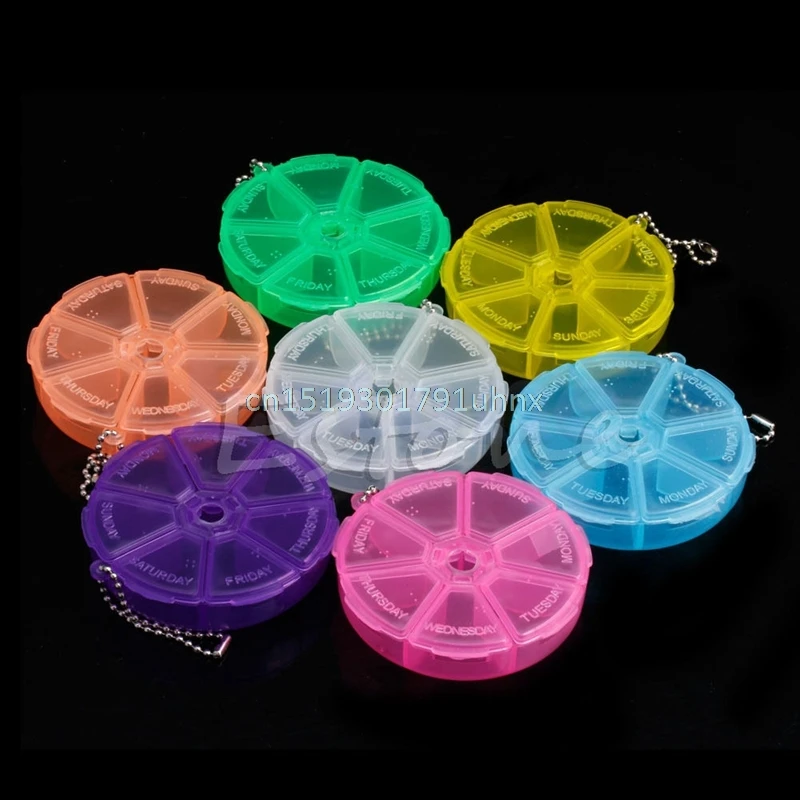 Mimgo Store портативный вращающийся недельный 7 дней Круглый Pillbox коробка для лекарств хранение таблеток упаковка Органайзер держатель содержит