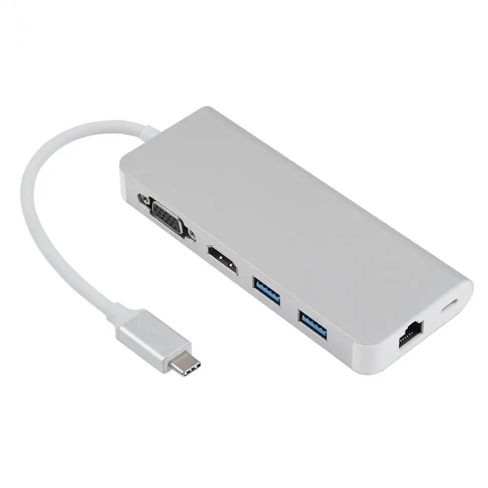 Многофункциональный USB3.0 концентратор адаптер тип-c к HDMI/VGA/RG45 Gigabit LAN/USB3.0/PD конвертер портативный USB-C концентратор для Apple MacBook