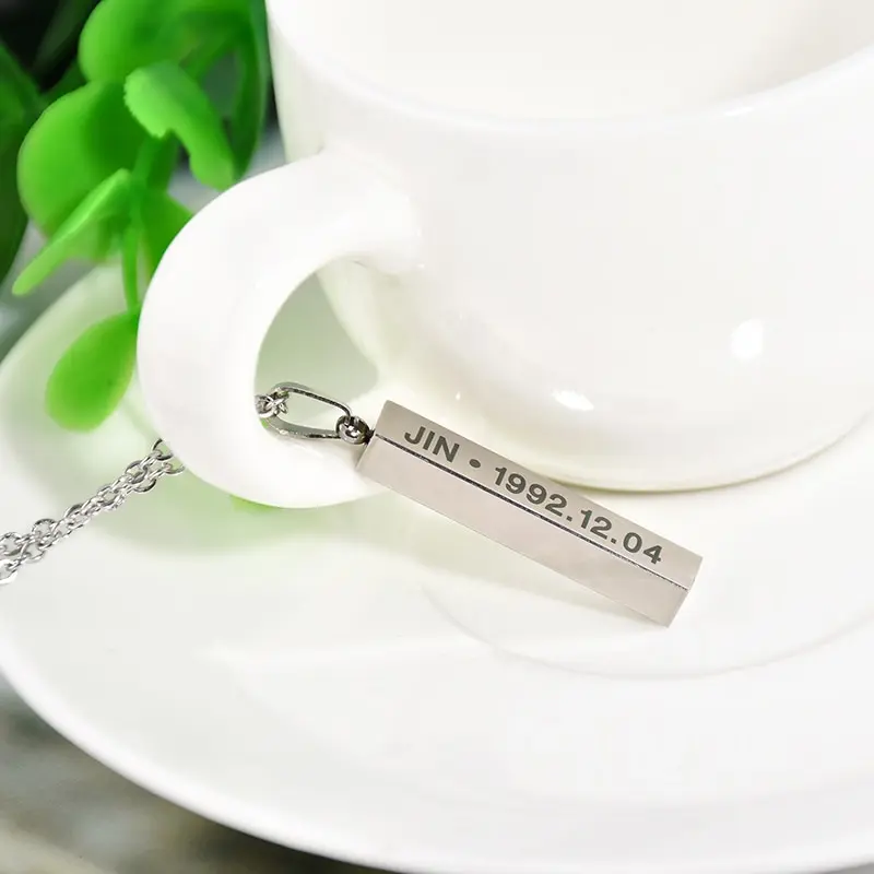Fashion Members Name Date Cuboid Bar Pendant Necklace Jewelry Silver Titanium Chain Necklaces Pendants | Украшения и аксессуары