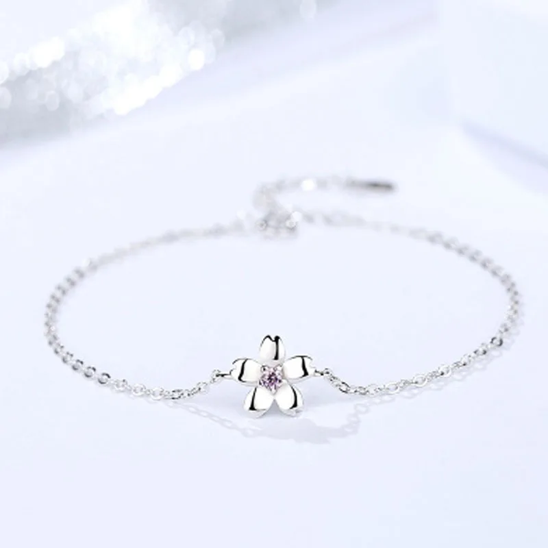 100% Genuine Real Pure Solid 925 Sterling Silver Bracelet Bangle for Women Jewelry Flower Female Hand Wristband Bracelets | Украшения и