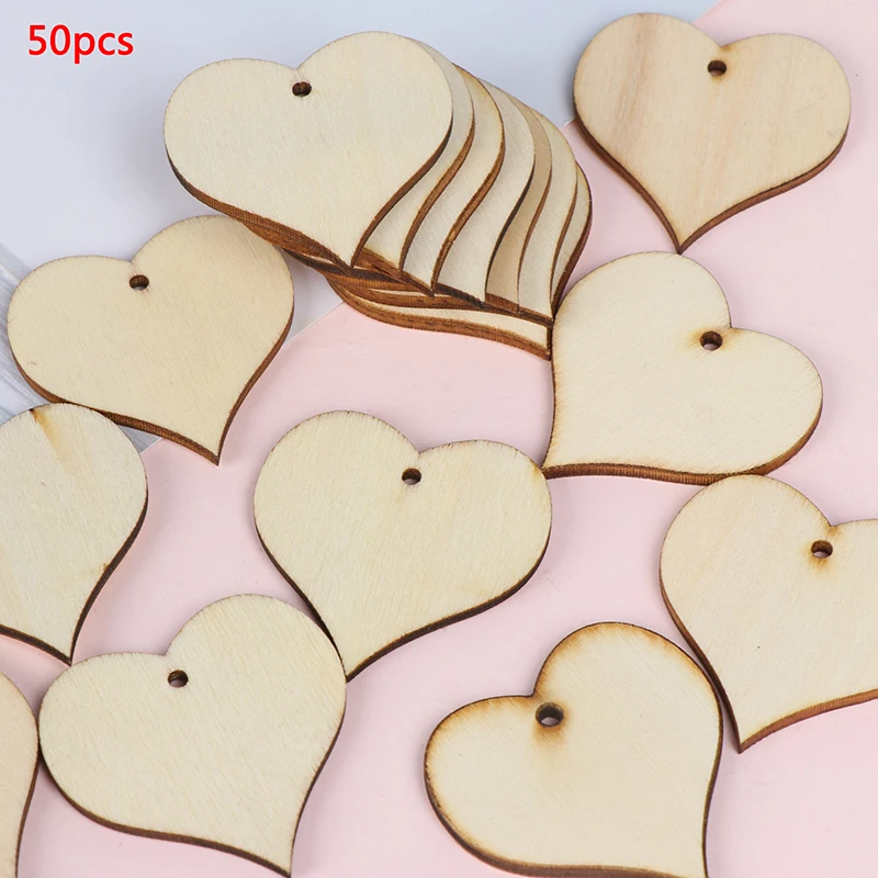 Деревянная нашивка в форме сердца для вечерние крапбукинга 50 шт. 40 мм | Дом и сад