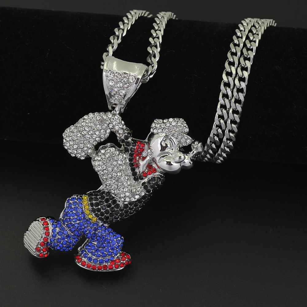 Bling Iced Out большой размер мультфильм фильм кристалл кулон хип хоп ожерелье 30 дюймов кубинская цепь N634B