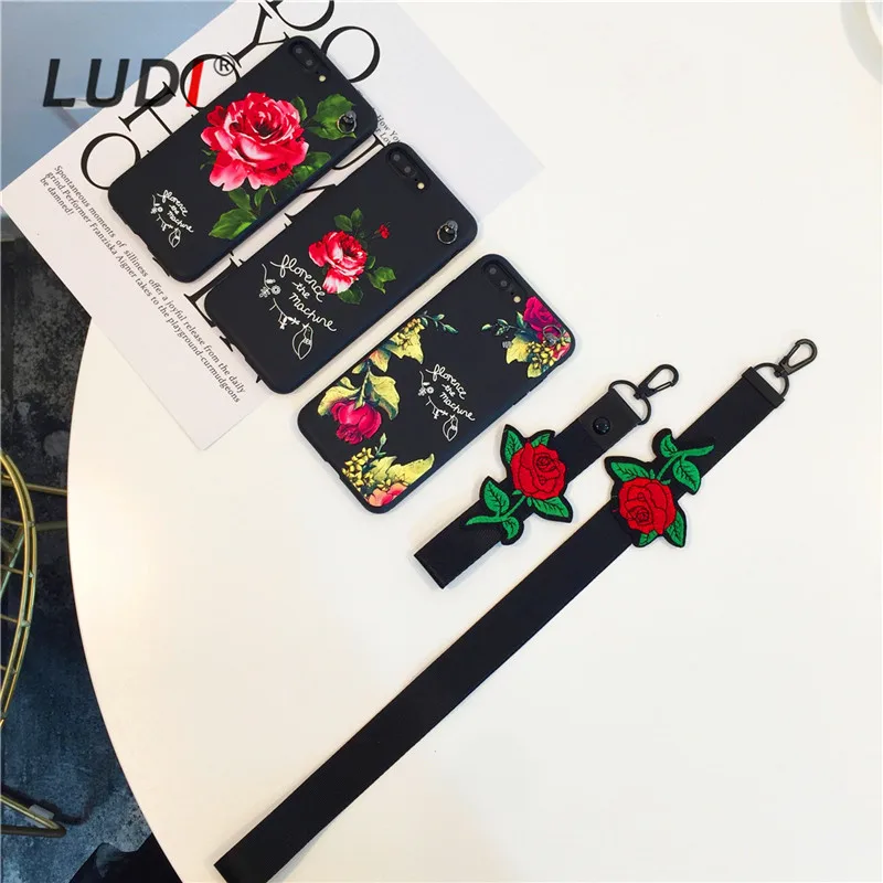Чехол LUDI в Корейском стиле с 3D красной розой на запястье и шею для iPhone X 8 7 7plus