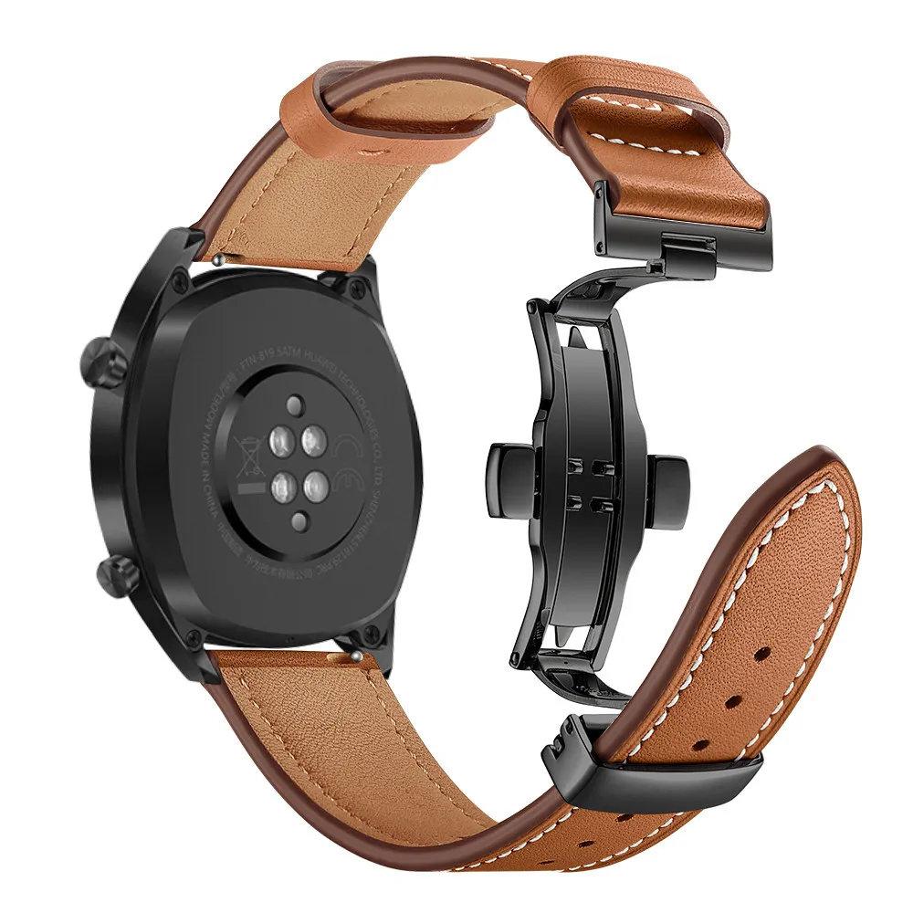 Black buckle Brown Кожаный ремешок для часов huawei GT для samsung Galaxy Watch active 46 мм gear S3 correa amazfit ремешок Bip 22 мм Браслет Бабочка Пряжка - Цвет ремешка: Black buckle Brown