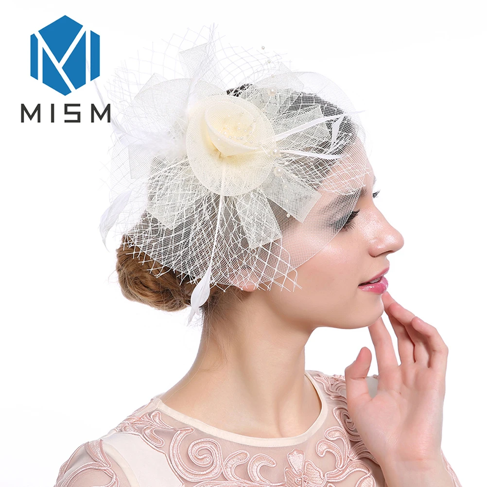 M MISM Women Party Fascinator Hair Clips French Veiling Cocktail Hat Lady Mesh Flower Headpiece Bridal Hairpins Hair Accessories