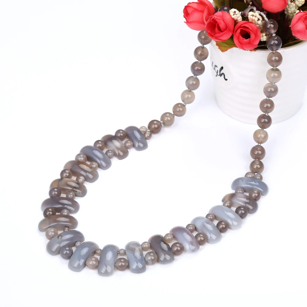 

Gray Agate Necklace Natural Stone Crystal Women Beads Vintage Jewelry Christmas Gifts Chocker Collar Exaggeration Necklace 2018