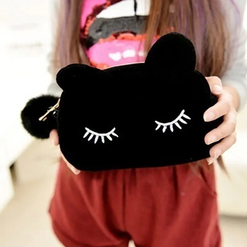 Сумка для макияжа с мультяшным котом чехол хранения монет дорожный фланелевый