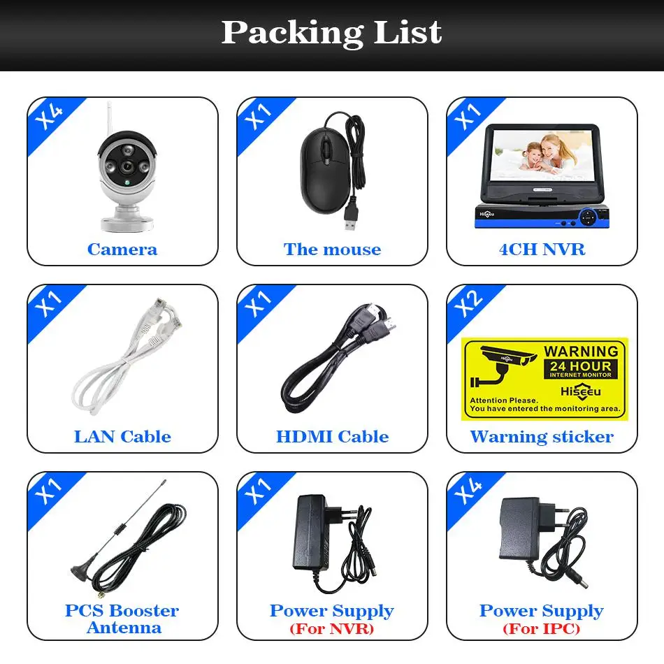 Hiseeu 4CH 960 P 1080 CCTV Камера системы Комплекты 10 дюймов ЖК-дисплей NVR 4 шт. 1 3/2MP IP открытый