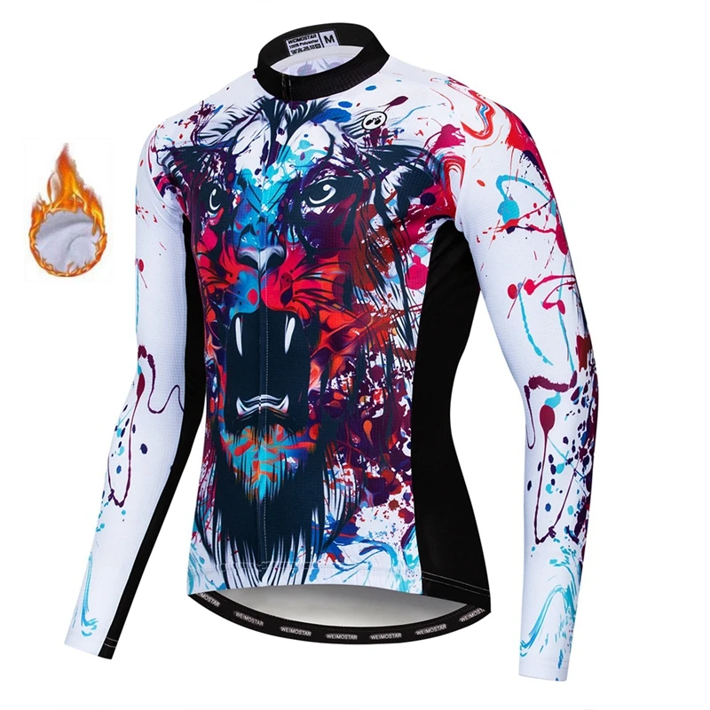 Weimostar цветной волк Велоспорт Джерси зима длинный рукав термо флис mtb велосипед