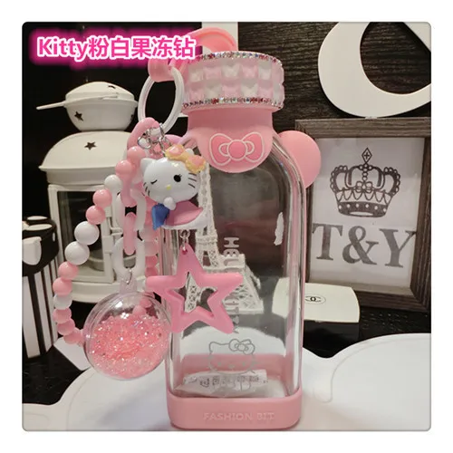 Kitty B 350 мл мультяшная кристальная бутылка для воды hello kitty с бриллиантами, детская Квадратная бутылка для воды против борьбы, стеклянная плоская чашка для воды Jingle Cat - Цвет: Kitty B