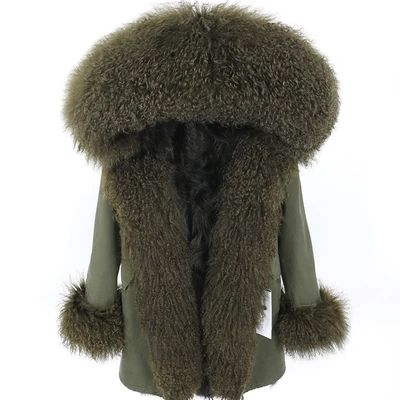 19 OFTBUY, зимняя женская куртка, большое натуральное меховое пальто, парка, монгольский овечий мех, воротник, Лисий мех, подстежка, длинное пальто, уличная мода - Цвет: 19