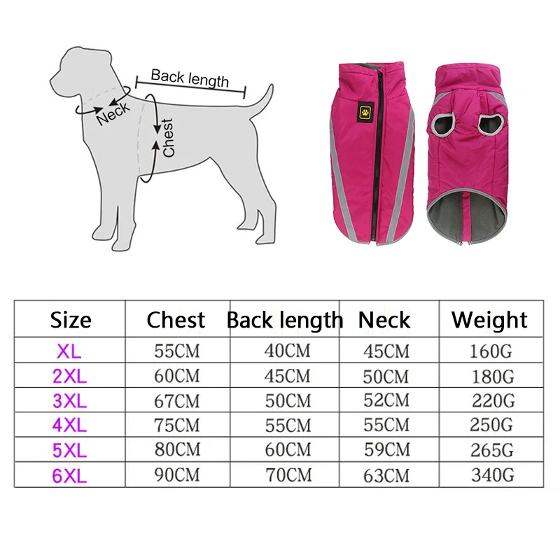Waterproof Dog Clothes for Large Dogs Winter Warm Big Jackets Padded Fleece Pet Coat Safety Reflective Design Clothing | Дом и сад
