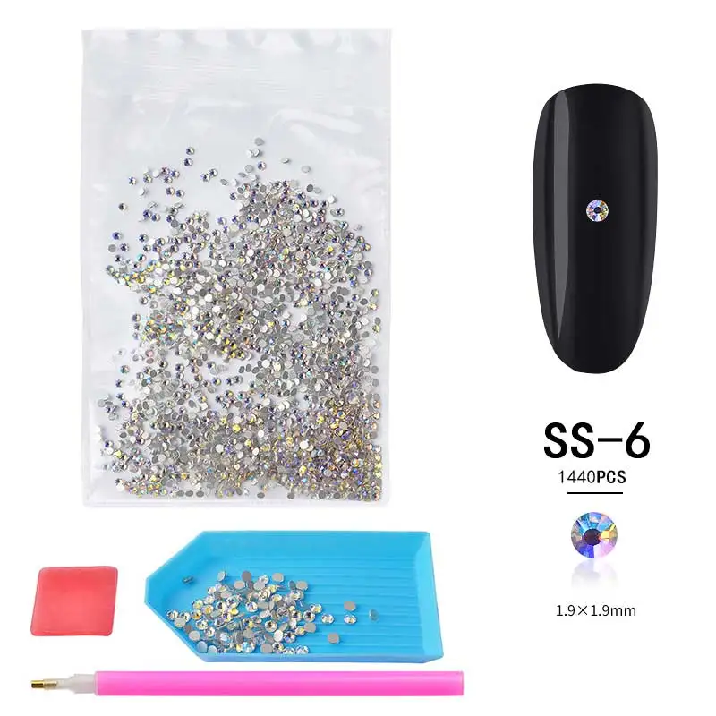 SS6-1440PCS 1 набор, смешанные размеры(SS3-SS20), Звездные Стразы для дизайна ногтей, украшения, блестящие 3D драгоценные камни и точечные инструменты, маникюрные аксессуары, набор - Цвет: SS6-1440PCS