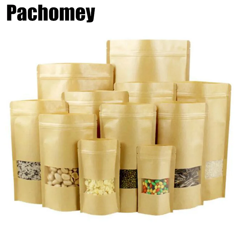 100 шт./лот стоьте вверх замок на молнии крафт бумажный мешок с матовым