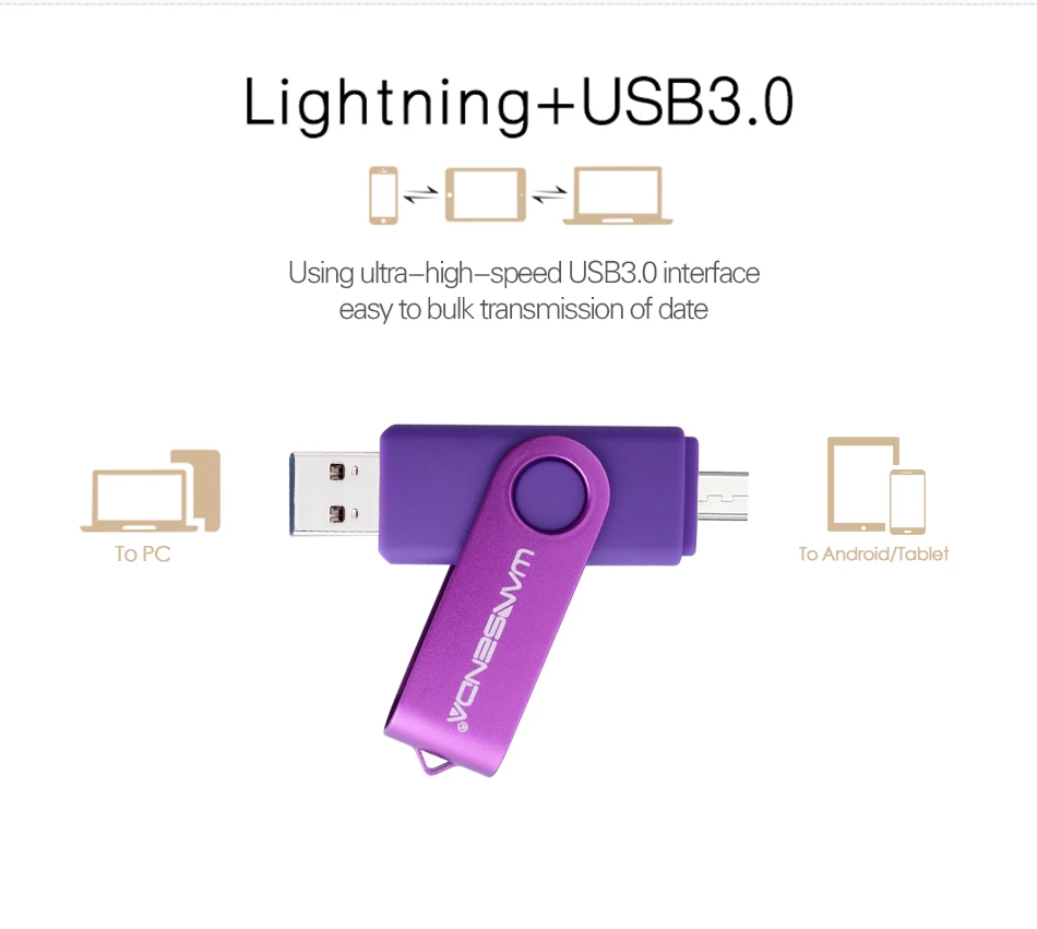 WANSENDA 3 0 USB OTG флэш накопитель 128 Гб 64 ГБ 32 флеш 16 8 многофункциональная флешка ручки