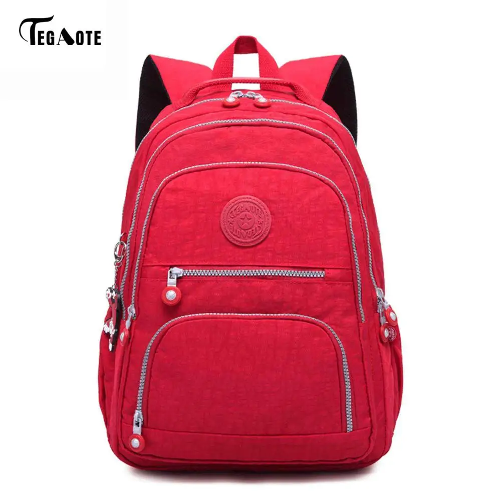 red TEGAOTE, школьный рюкзак для девочек-подростков, Mochila Feminina, женские рюкзаки, нейлоновый водонепроницаемый повседневный рюкзак для ноутбука, женский рюкзак - Цвет: red