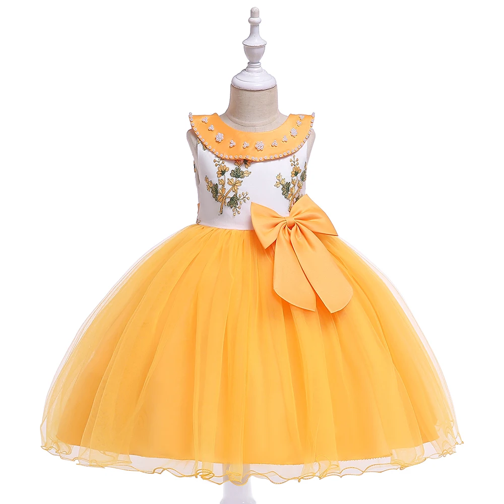 

Girl's 4-8 Years Round Neck Short Sleeve Bowtie Decor Sweet Style Party Dresses Children Day Stage Performance Summer Dresses