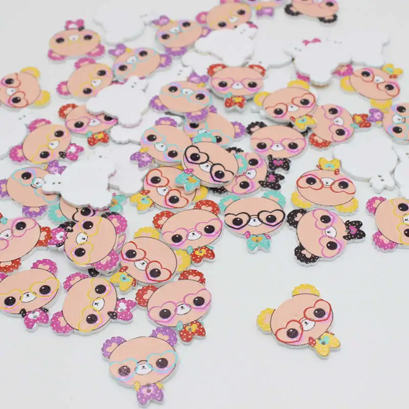 40 шт. смешанные мультфильмы МЕДВЕДЬ КНОПКА случайным образом Flatback 2 отверстия