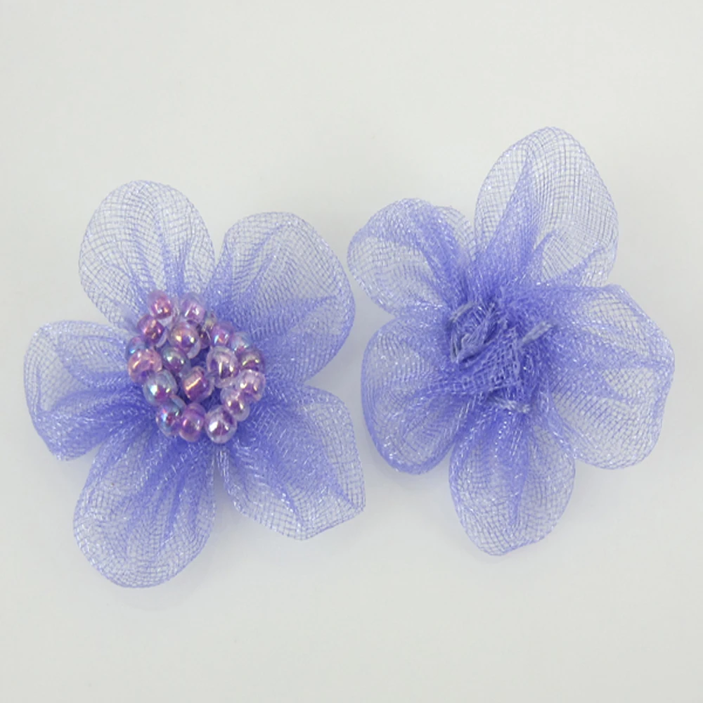 40Pcs/Lot Handmade Purple Silk Organza Glass Seed Beads Flower Appliques Trim/Wedding/Dress/Craft/DIY 25mm | Дом и сад