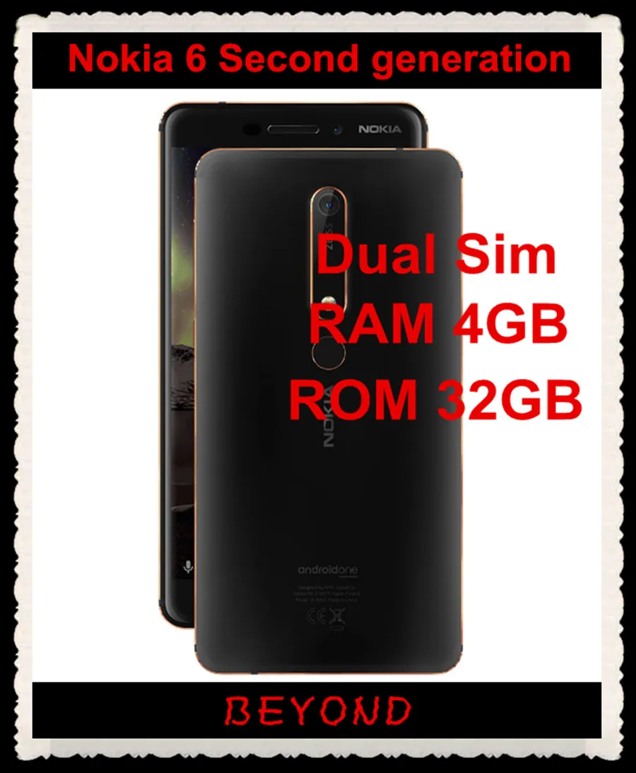 Nokia 6 второго поколения 2 TA-1054 Dual Sim разблокированный телефон на ОС Android LTE GSM 5,5 ''16 МП Восьмиядерный 4 Гб ram 32 Гб rom